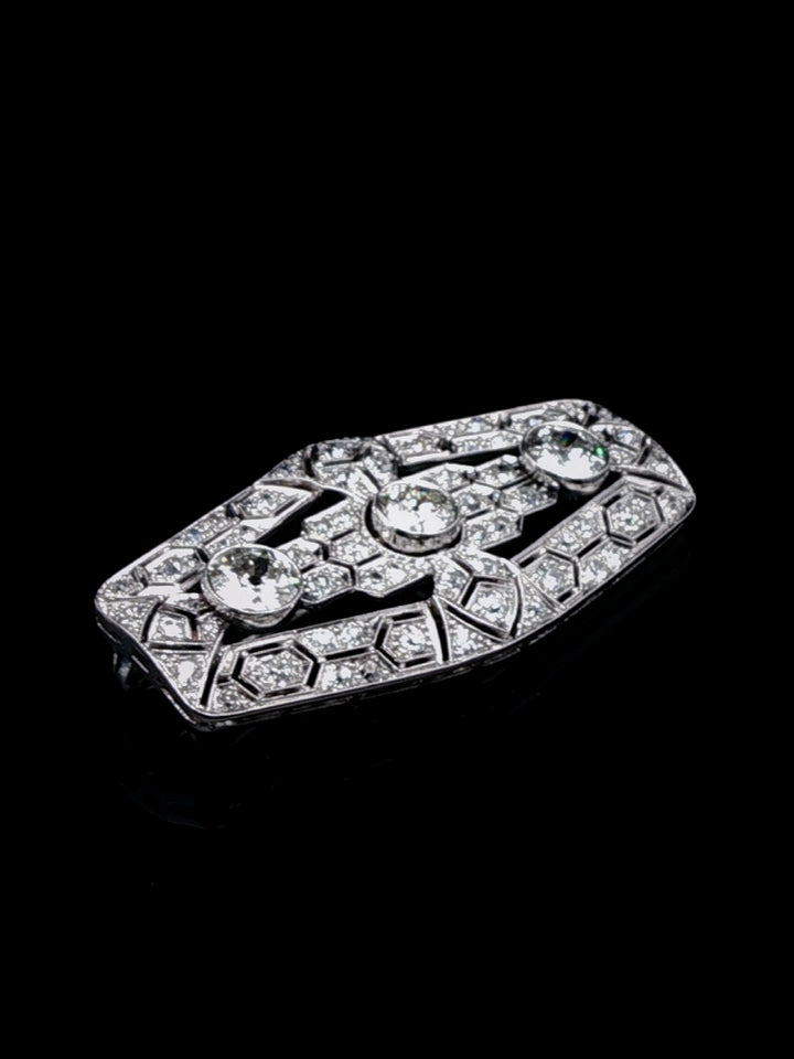 Art Deco Platinum Old Cut 2.35ct Diamond Brooch, Circa 1925