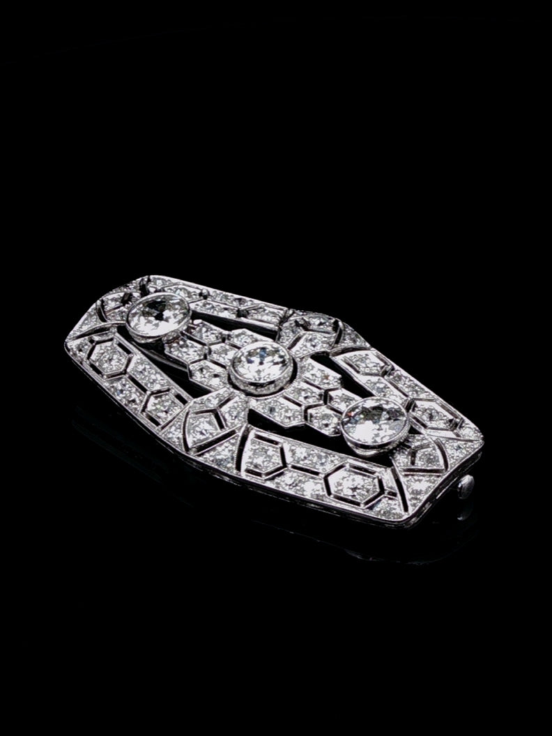 Art Deco Platinum Old Cut 2.35ct Diamond Brooch, Circa 1925