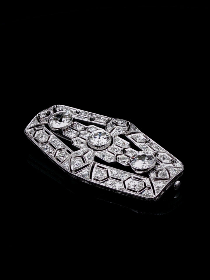 Art Deco Platinum Old Cut 2.35ct Diamond Brooch, Circa 1925