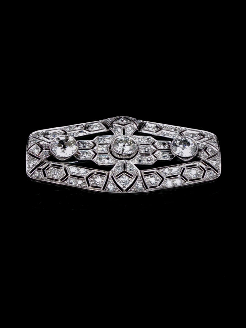 Art Deco Platinum Old Cut 2.35ct Diamond Brooch, Circa 1925