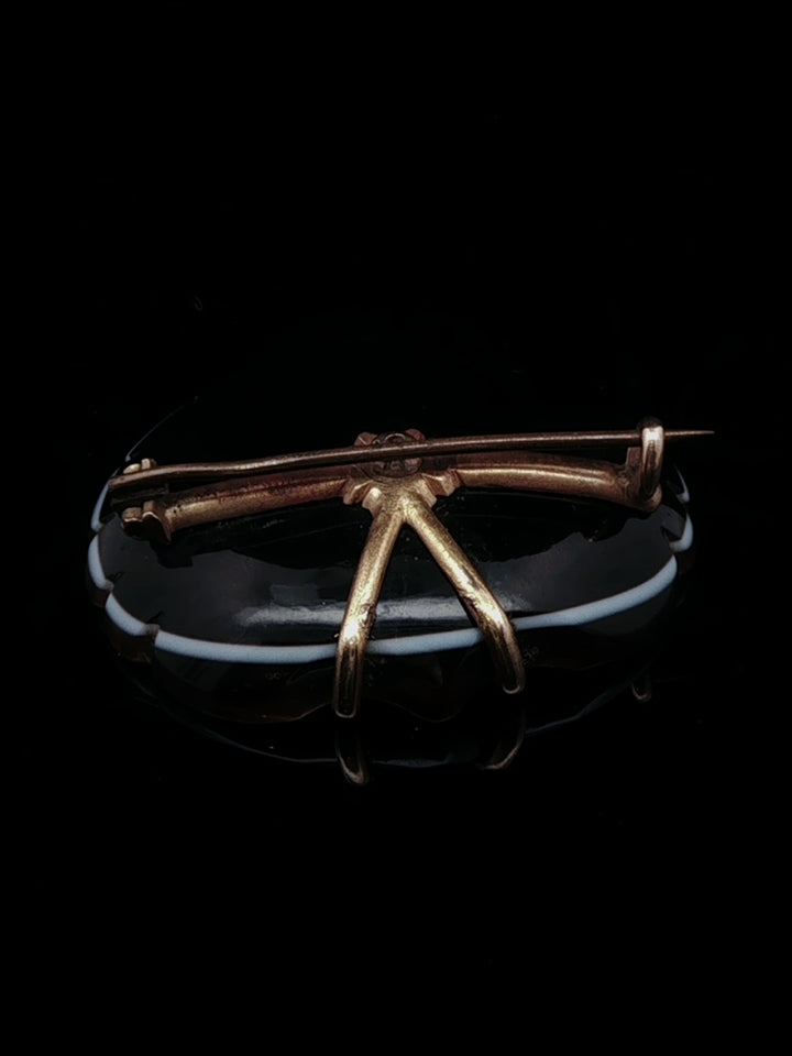 Antique Victorian Sardonyx and Five Old Cut Diamond Star Brooch, Circa 1860