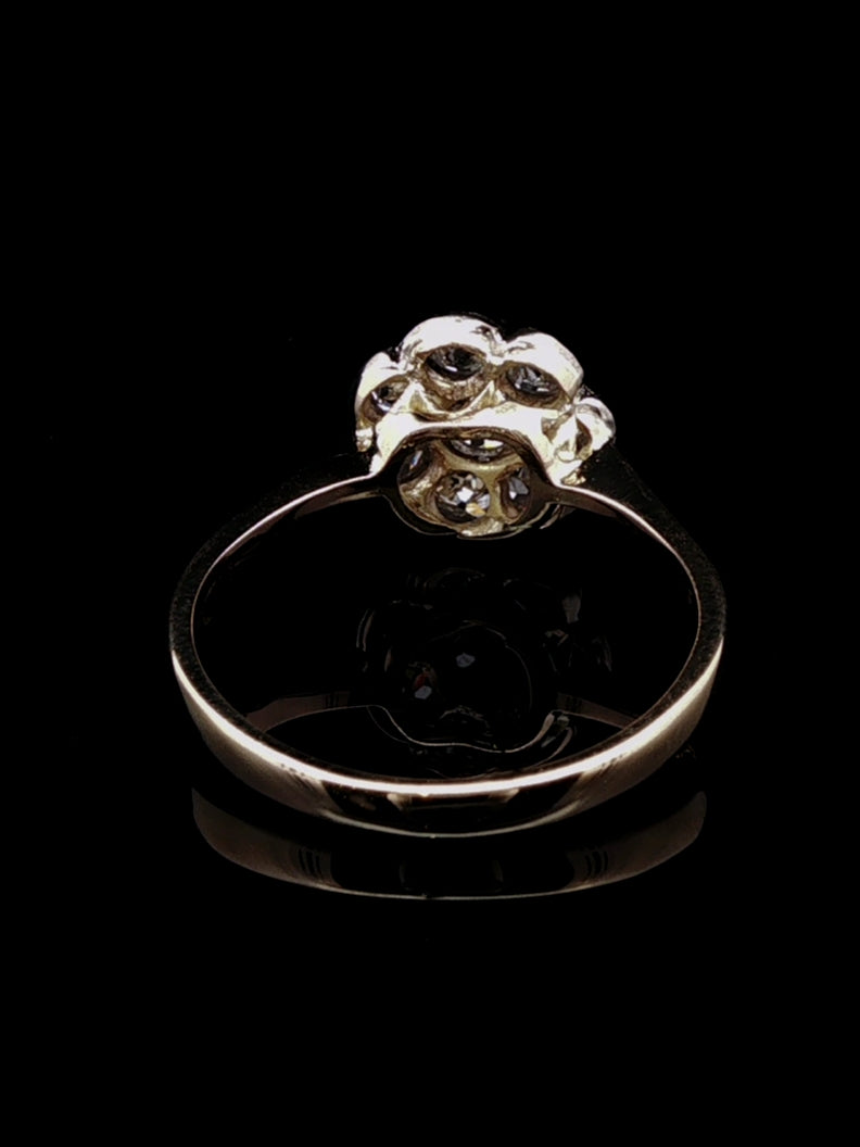 18ct Gold Old Cut 0.90ct Diamond Cluster Ring, Circa 1980
