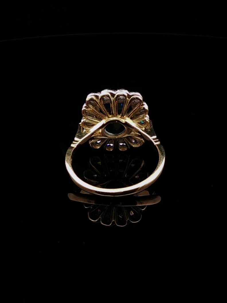 18ct Gold and Platinum Rectangular 2.45ct Sapphire and 1.40ct Diamond Cluster Ring