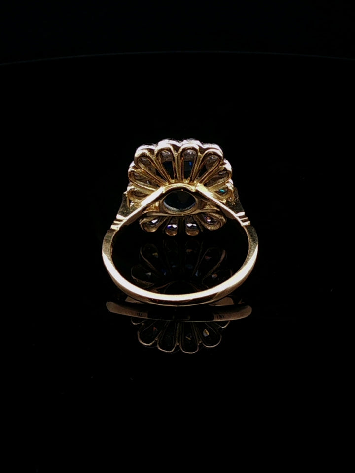 18ct Gold and Platinum Rectangular 2.45ct Sapphire and 1.40ct Diamond Cluster Ring
