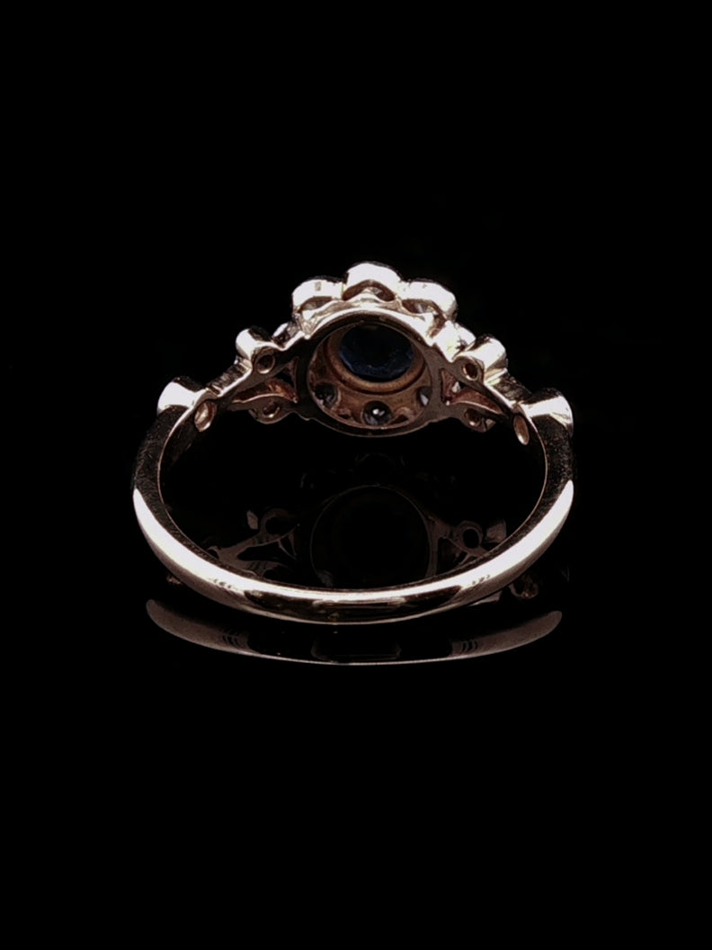 Antique Edwardian 18ct Gold 0.50ct Sapphire and 0.50ct Diamond Cluster Ring, Circa 1900