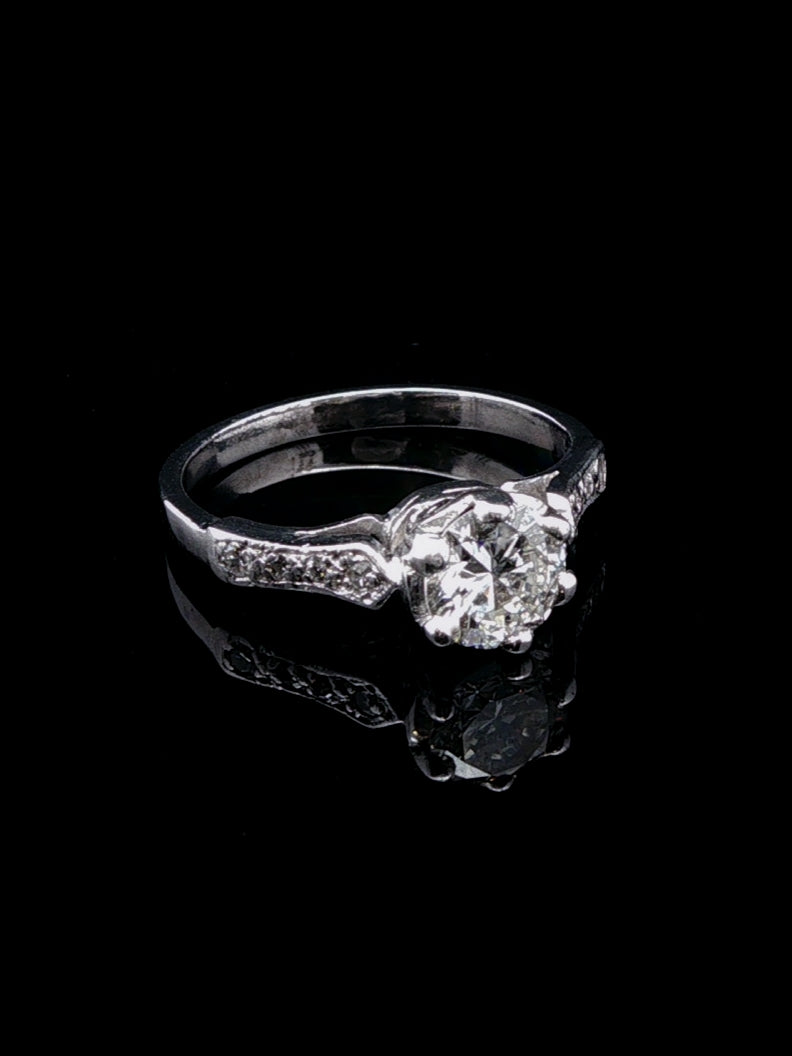 14ct White Gold Old Cut 0.75ct Diamond Solitaire Ring