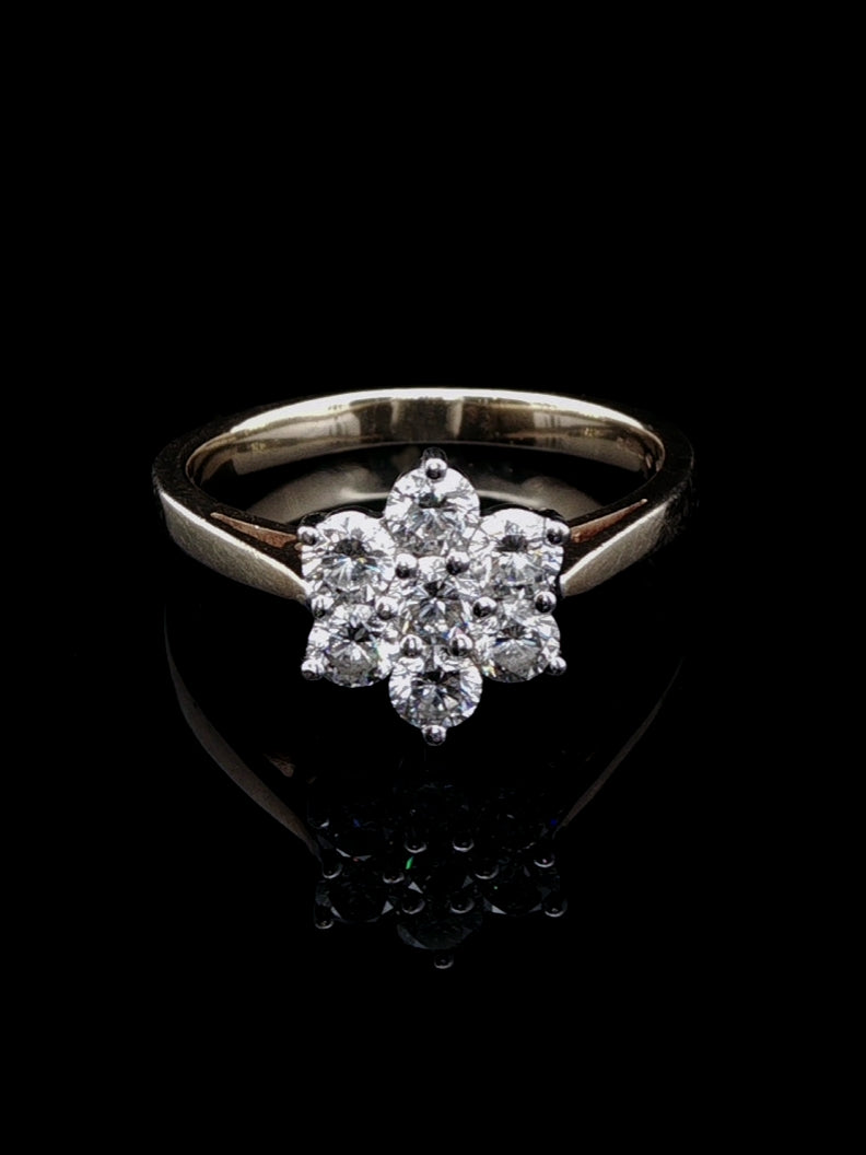 18ct Gold 0.70ct Diamond Seven Stone Cluster Ring
