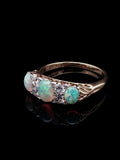 Antique Victorian 18ct Gold Opal and 0.40ct Diamond Carved Gallery Ring, Circa 1870