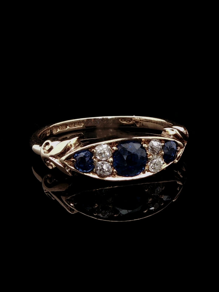 Antique Victorian 18ct Gold Sapphire and Old Cut Diamond Seven Stone Ring
