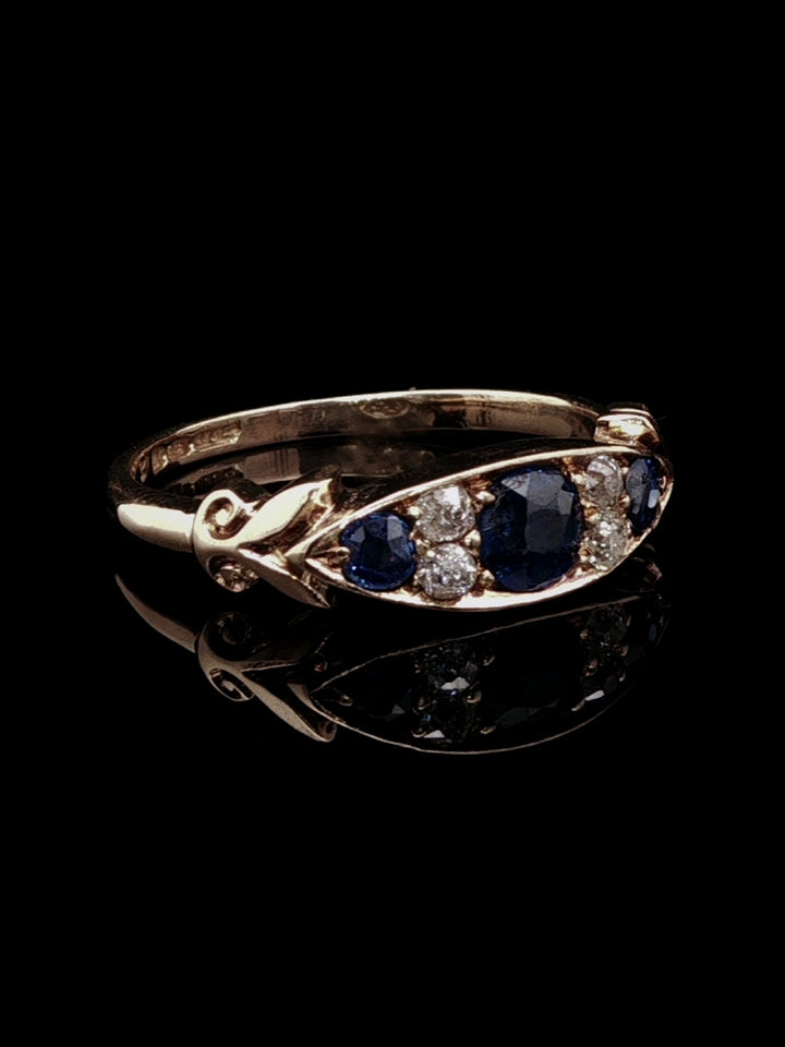 Antique Victorian 18ct Gold Sapphire and Old Cut Diamond Seven Stone Ring
