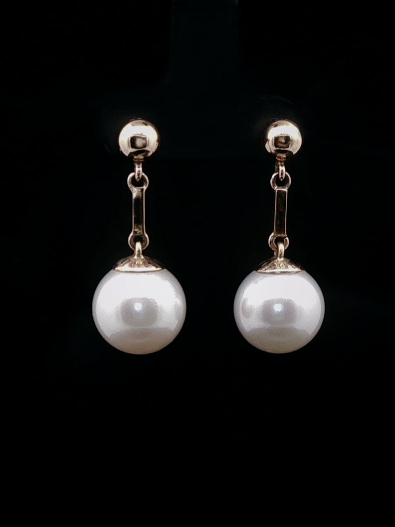 Vintage 9ct Gold South Sea Pearl Drop Earrings