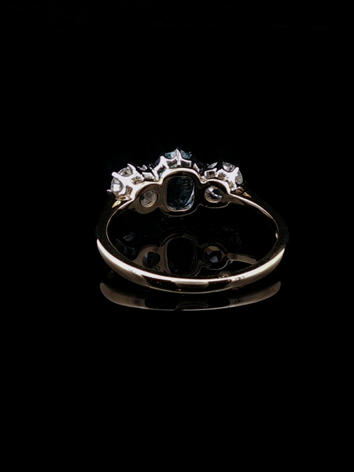 18ct Gold and Platinum 0.93ct Aquamarine and 0.75ct Old Cut Diamond Three Stone Ring