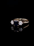 18ct Gold and Platinum 0.77ct Square Cut Sapphire and 0.40ct Diamond Three Stone Ring