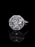 Art Deco Platinum Diamond and Emerald Fancy Cluster Ring, Circa 1925