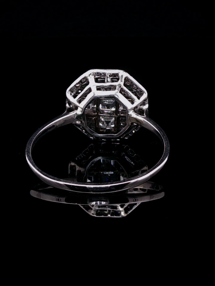 Art Deco Platinum Diamond and Emerald Fancy Cluster Ring, Circa 1925