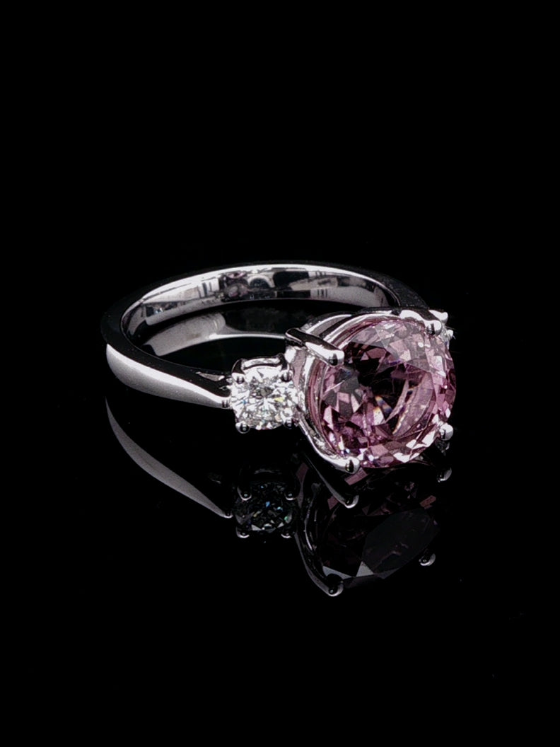 18ct White Gold Pink Tourmaline and Diamond Three Stone Ring
