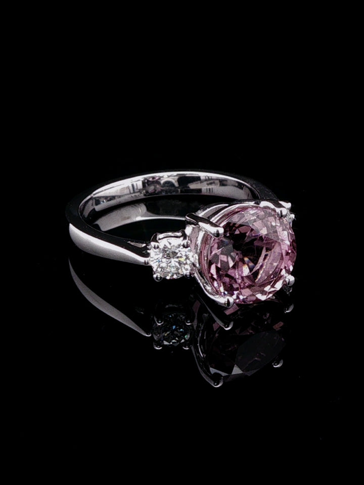 18ct White Gold Pink Tourmaline and Diamond Three Stone Ring