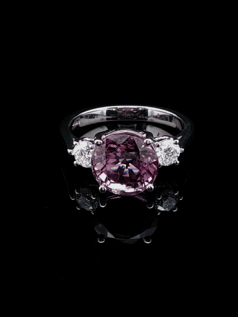 18ct White Gold Pink Tourmaline and Diamond Three Stone Ring