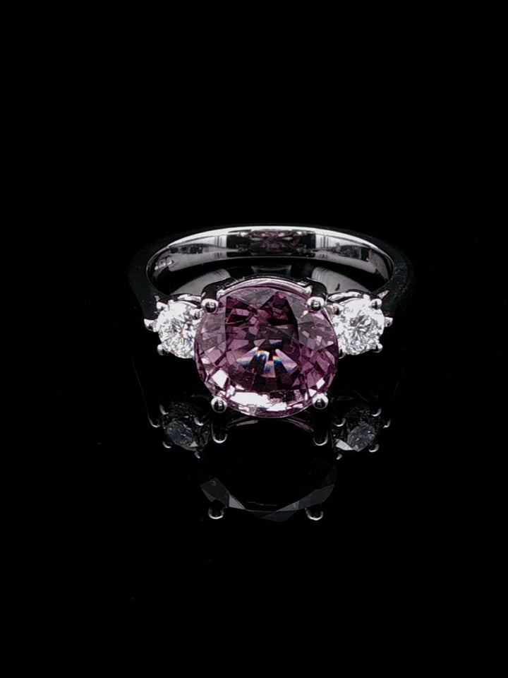 18ct White Gold Pink Tourmaline and Diamond Three Stone Ring