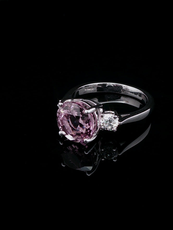 18ct White Gold Pink Tourmaline and Diamond Three Stone Ring