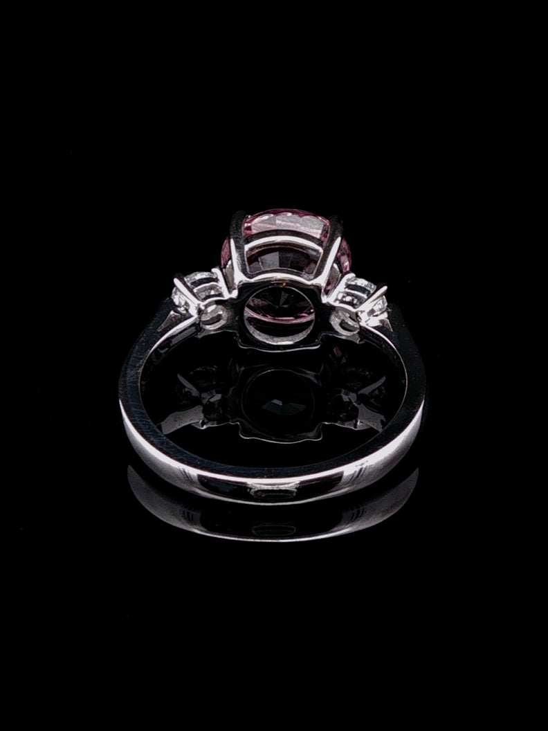 18ct White Gold Pink Tourmaline and Diamond Three Stone Ring
