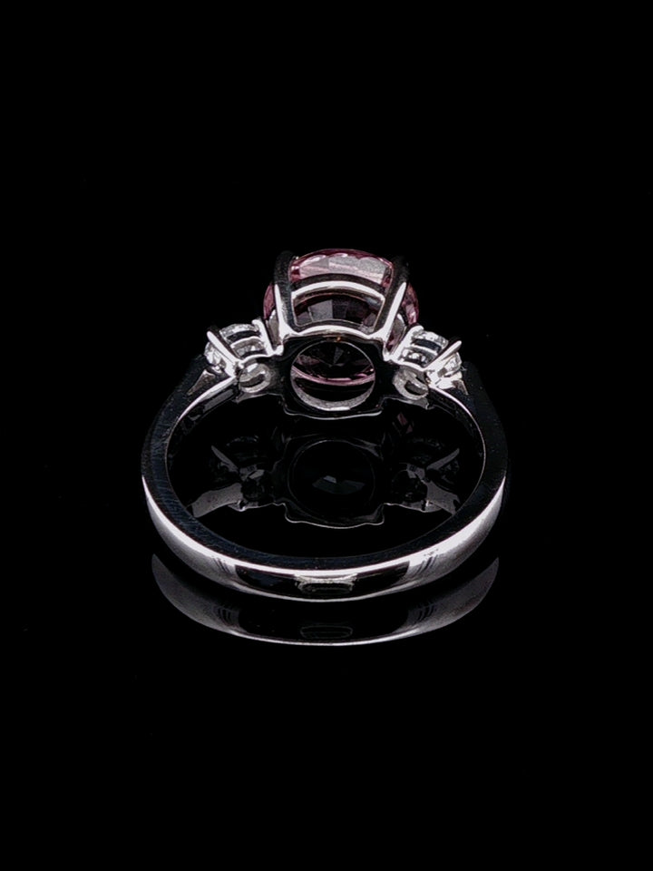 18ct White Gold Pink Tourmaline and Diamond Three Stone Ring