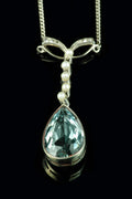 18ct Gold Aquamarine, Pearl and Diamond Pendant Necklace