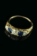 Antique Victorian 18ct Gold Sapphire and Diamond Five Stone Ring