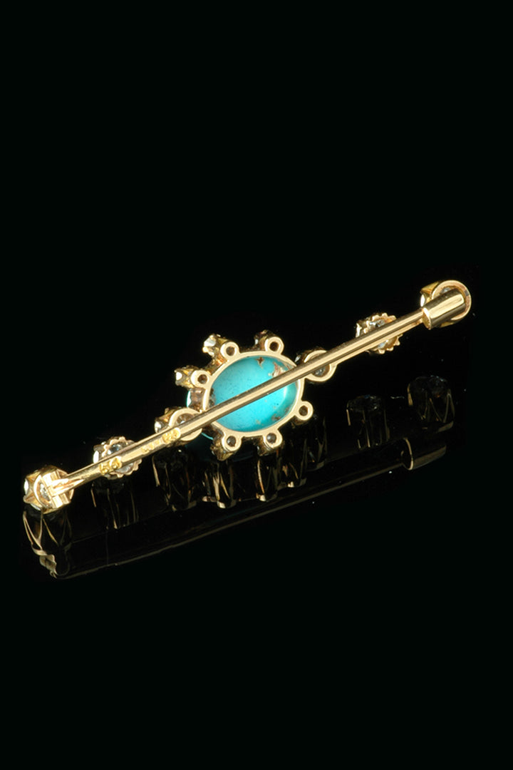 Antique Victorian 14ct Gold Turquoise and 1.50ct Diamond Brooch