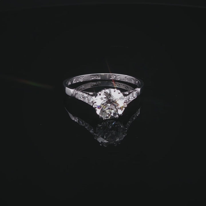 Art Deco Platinum Old Cut 1.37ct Diamond Solitaire Ring, Circa 1935