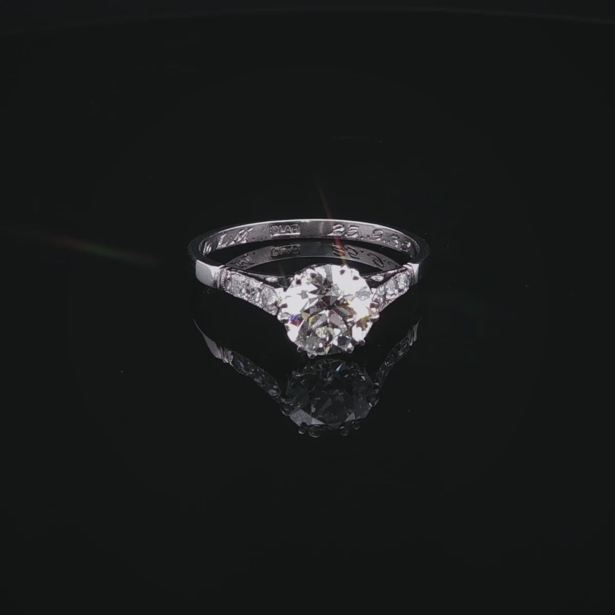 Art Deco Platinum Old Cut 1.37ct Diamond Solitaire Ring, Circa 1935
