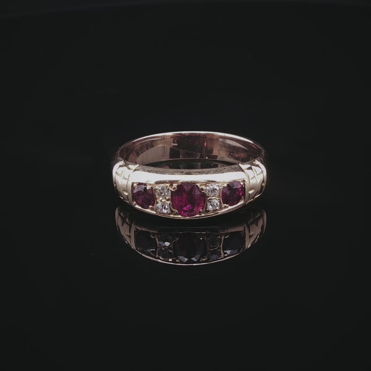 Vintage 9ct Yellow Gold Seven Stone 0.46ct Ruby and Diamond Ring