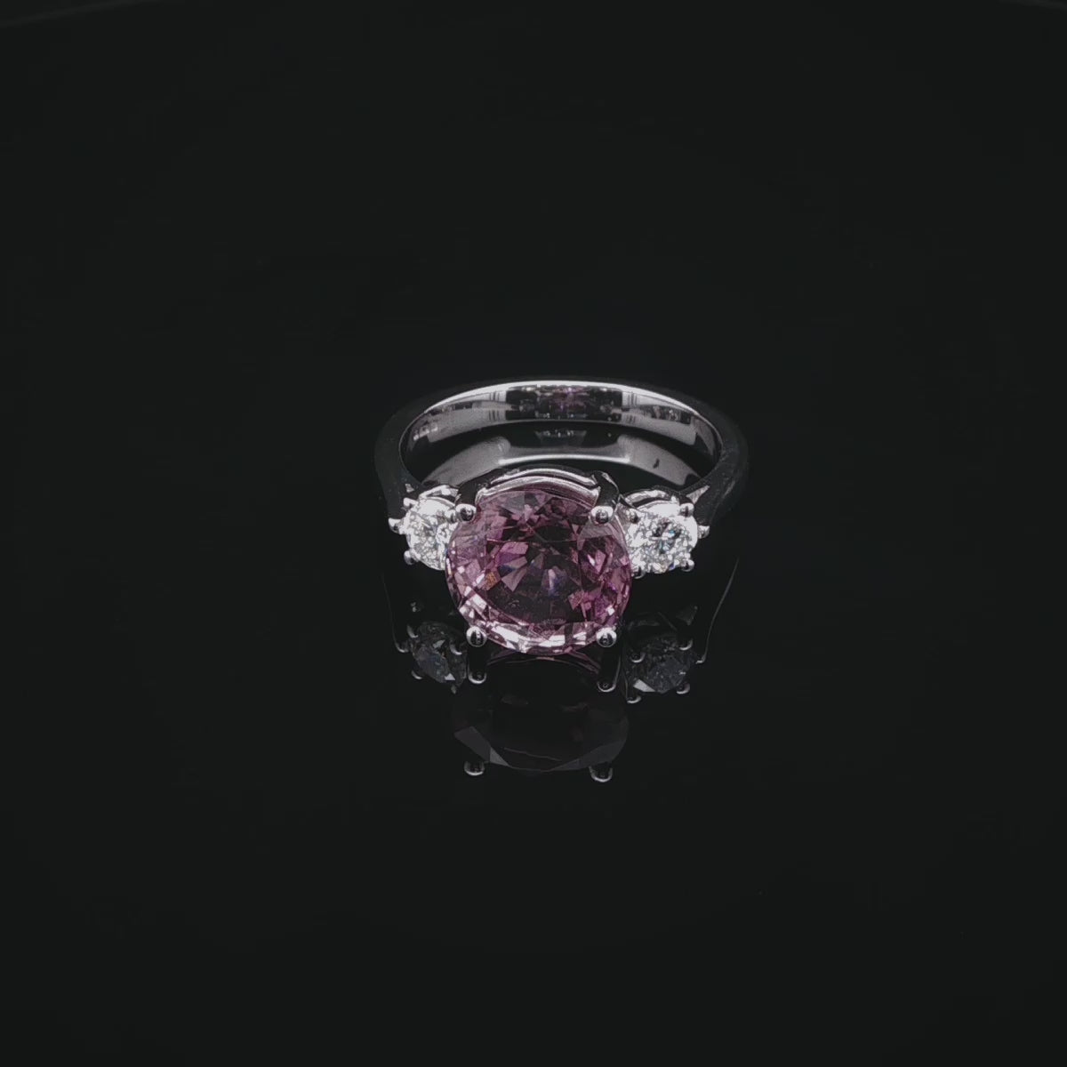 18ct White Gold Pink Tourmaline and Diamond Three Stone Ring
