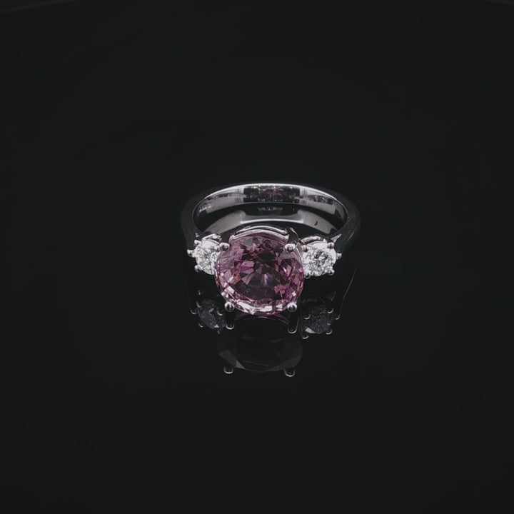 18ct White Gold Pink Tourmaline and Diamond Three Stone Ring