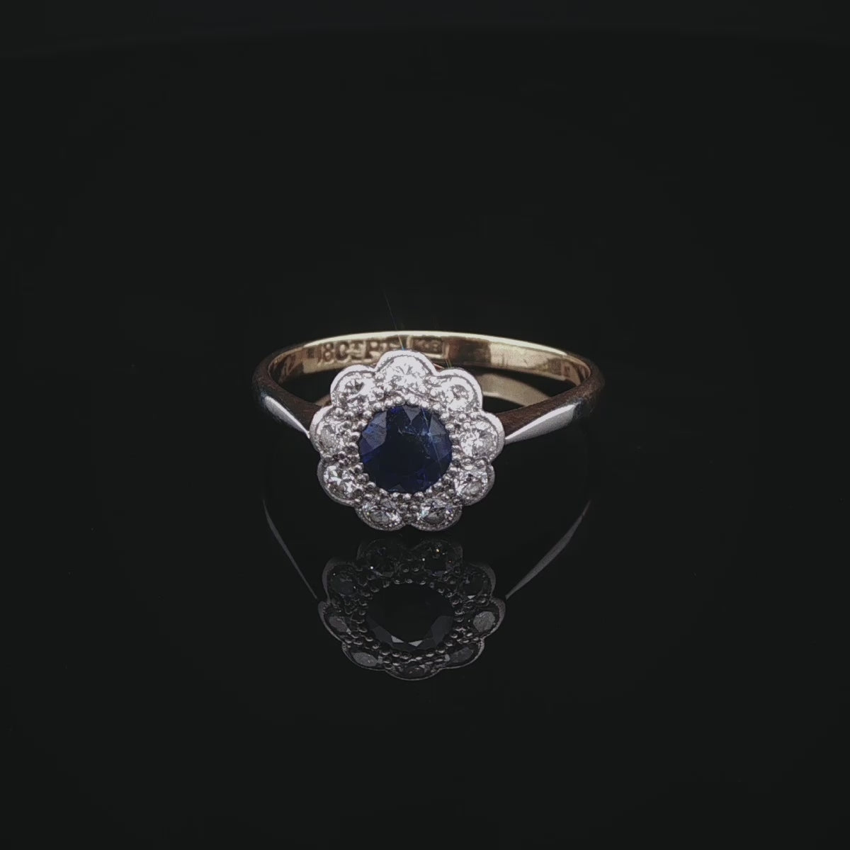 Art Deco 18ct Gold and Platinum Sapphire and Dioamond Cluster Ring, Circa 1935