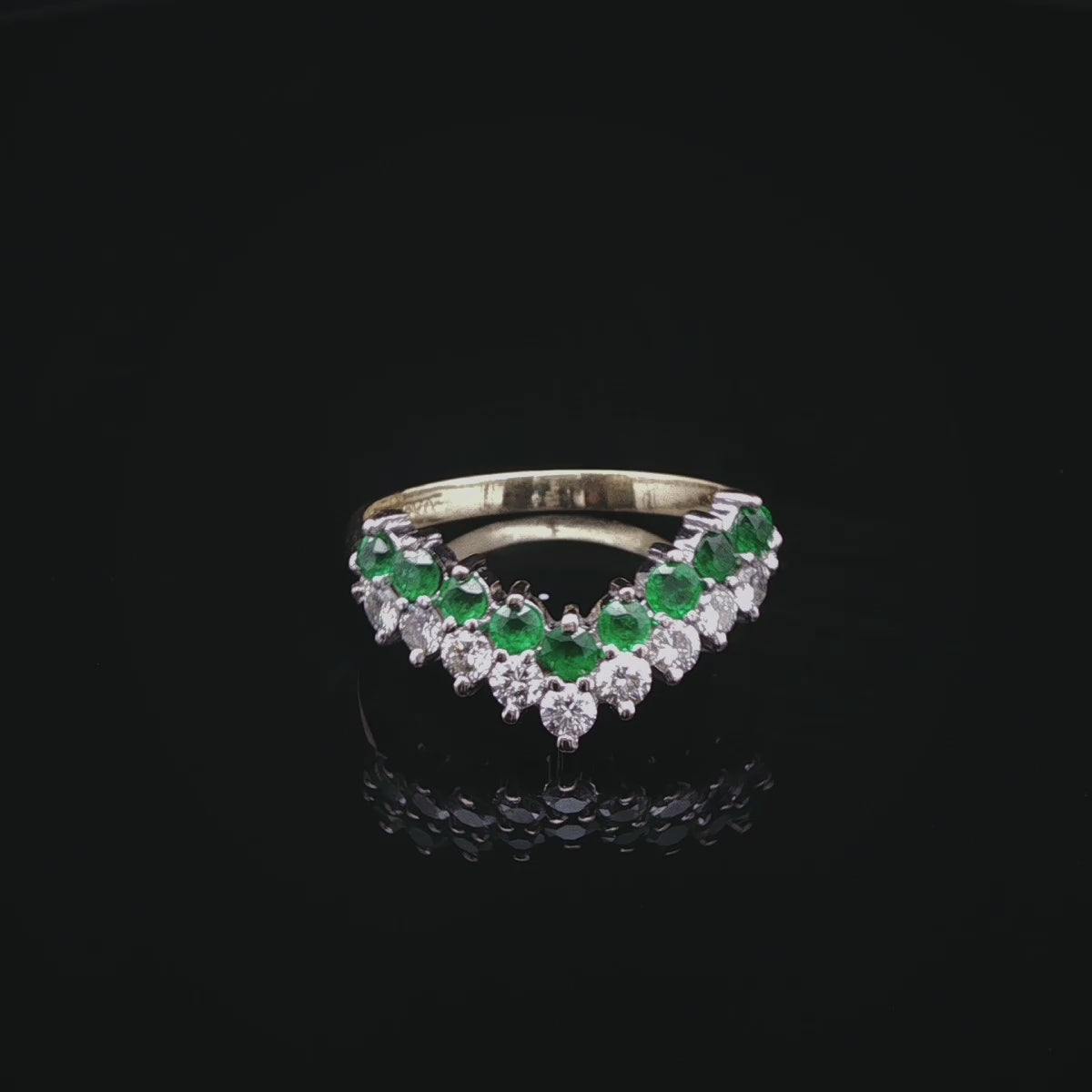 18ct Gold 0.50ct Diamond and 0.40ct Emerald Wishbone Ring