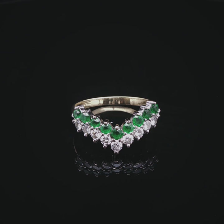 18ct Gold 0.50ct Diamond and 0.40ct Emerald Wishbone Ring