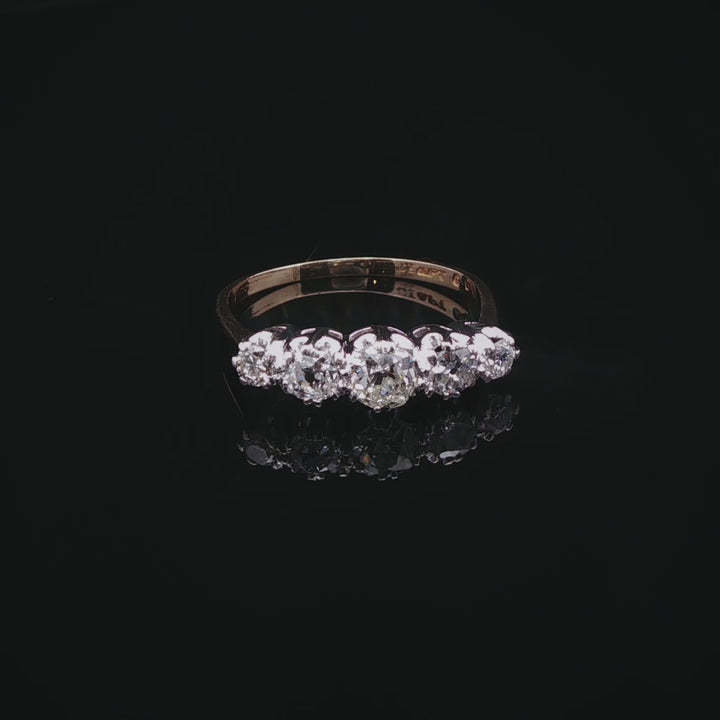 18ct Yellow Gold and Platinum Five Stone Old Cut Diamond Ring, Circa 1955