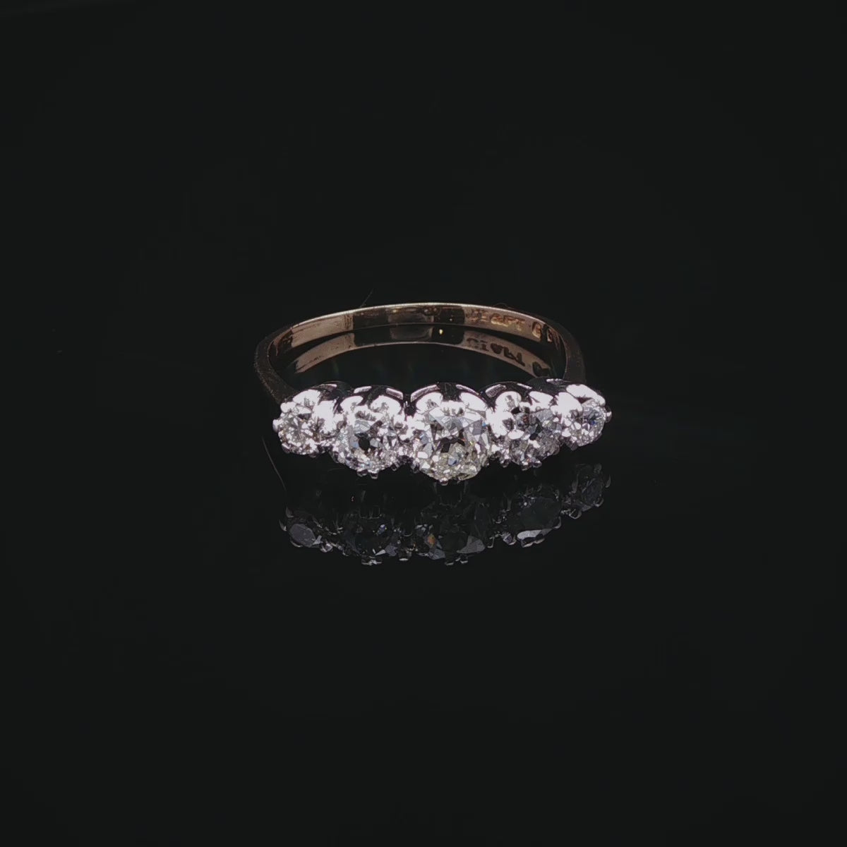 18ct Yellow Gold and Platinum Five Stone Old Cut Diamond Ring, Circa 1955