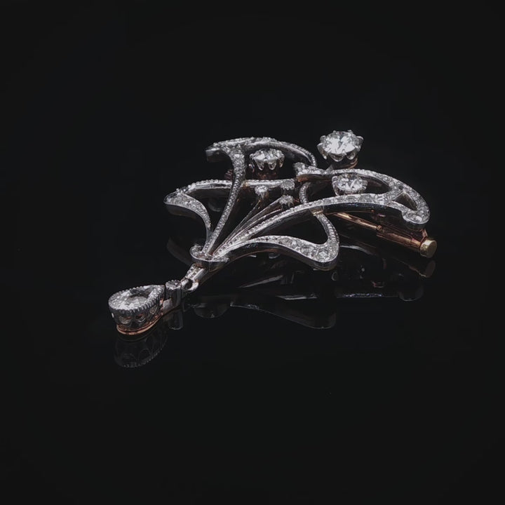Antique Victorian Platinum and 18ct Gold 1.00ct Diamond Brooch, Circa 1890