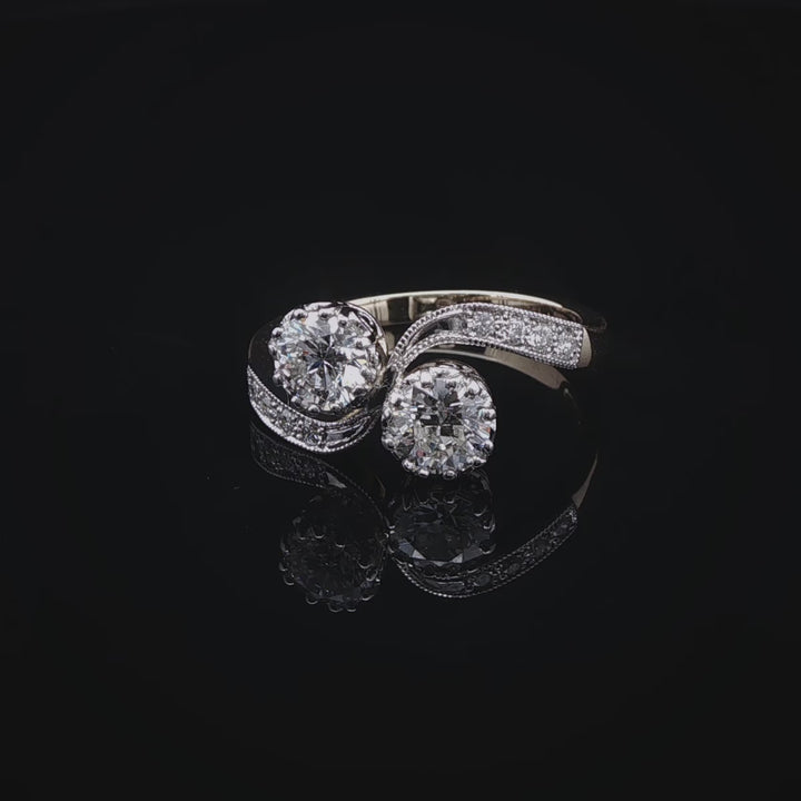 Platinum and 18ct Yellow Gold Diamond Toi et Moi Crossover Ring, 1.06ct