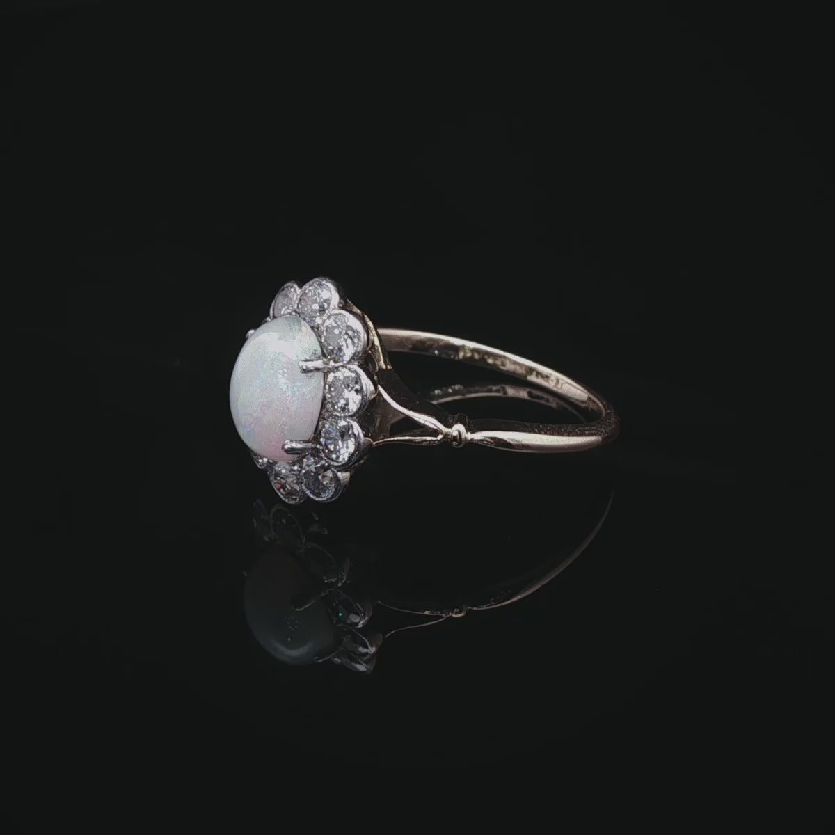 18ct Gold Opal and Old Cut 1.00ct Diamond Cluster Ring