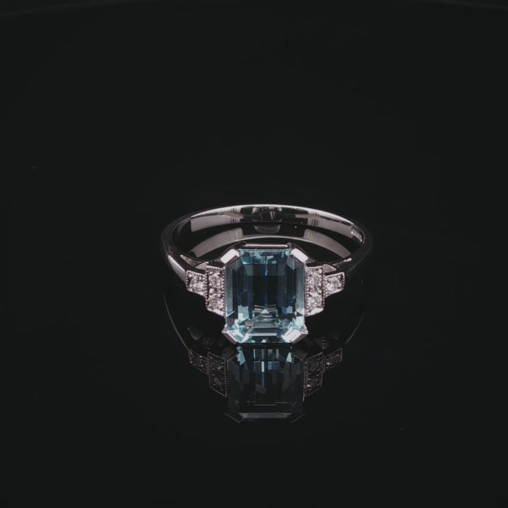 Platinum Art Deco Style 1.78ct Aquamarine and Diamond Ring