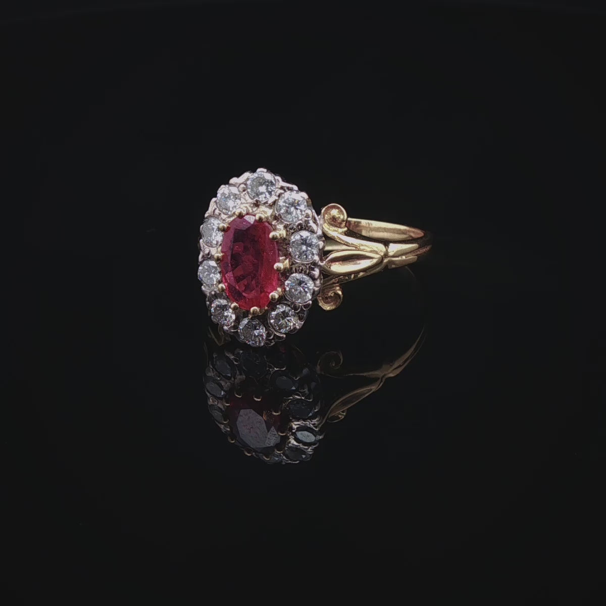 Vintage 18ct Gold 0.50ct Ruby and  Old Cut 0.50ct Diamond Cluster Ring