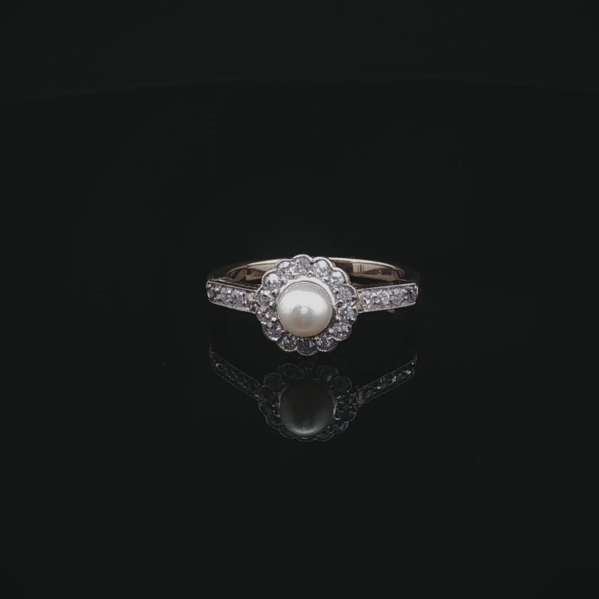 Antique Edwardian 18ct Gold Pearl and 0.40ct Diamond Cluster Ring, Circa 1900