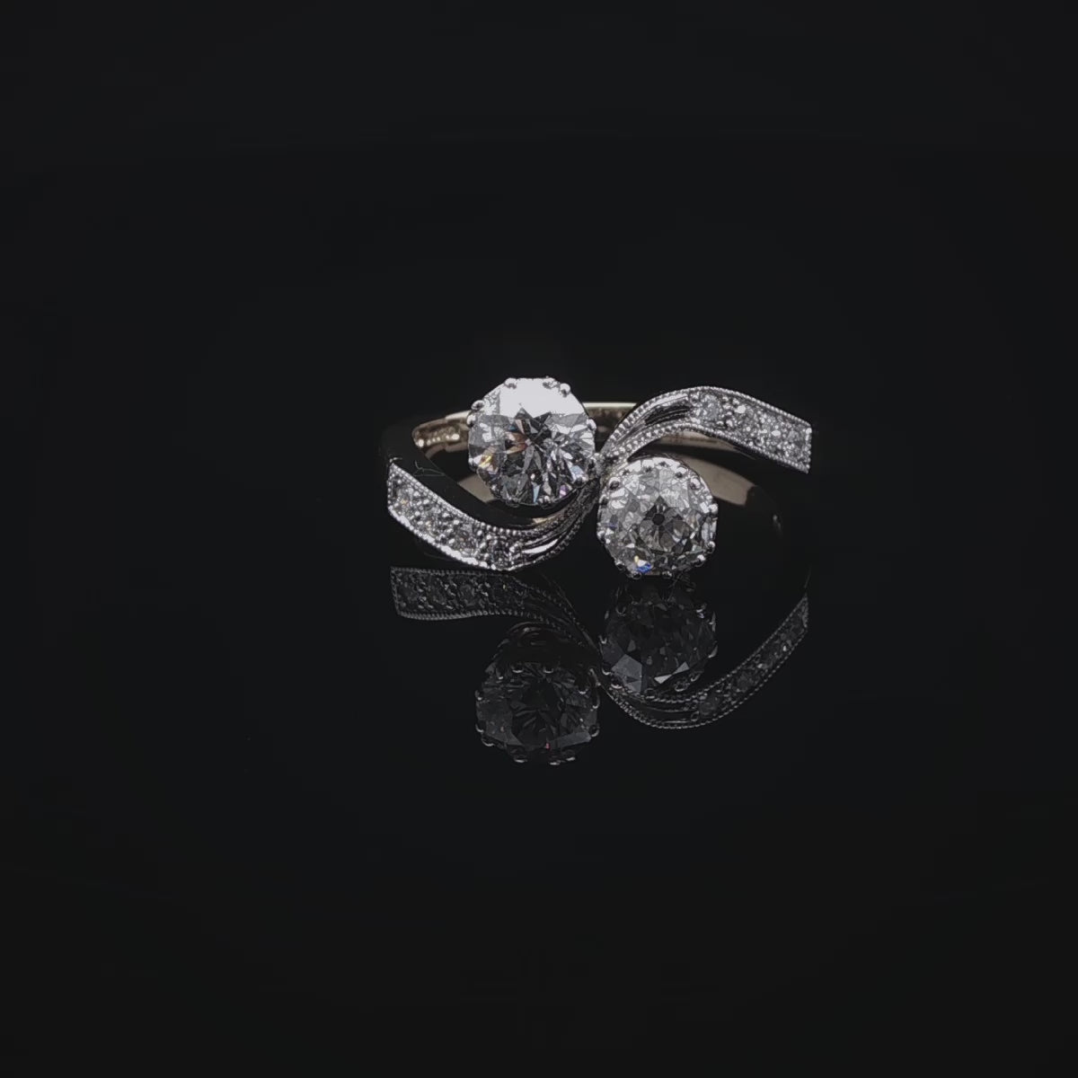 18ct Gold and Platinum Old Cut  Diamond Crossover Ring, 1.12ct