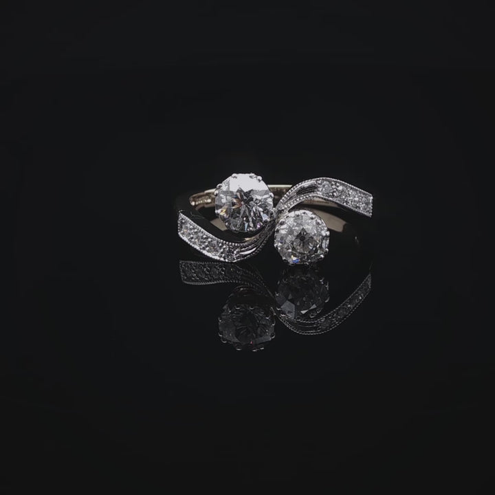 18ct Gold and Platinum Old Cut  Diamond Crossover Ring, 1.12ct