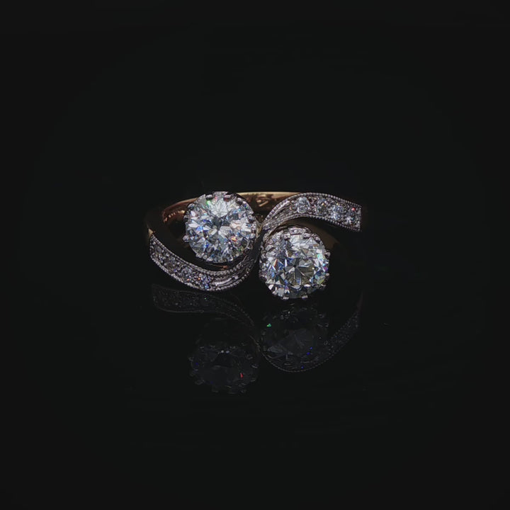 18ct Yellow Gold and Platinum Diamond Toi et Moi ring, 1.35ct