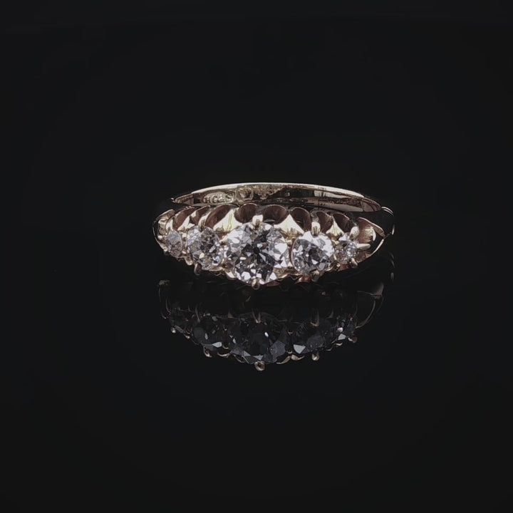 Antique Victorian 18ct Yellow Gold Five Stone Old Cut Diamond Ring, Circa 1860