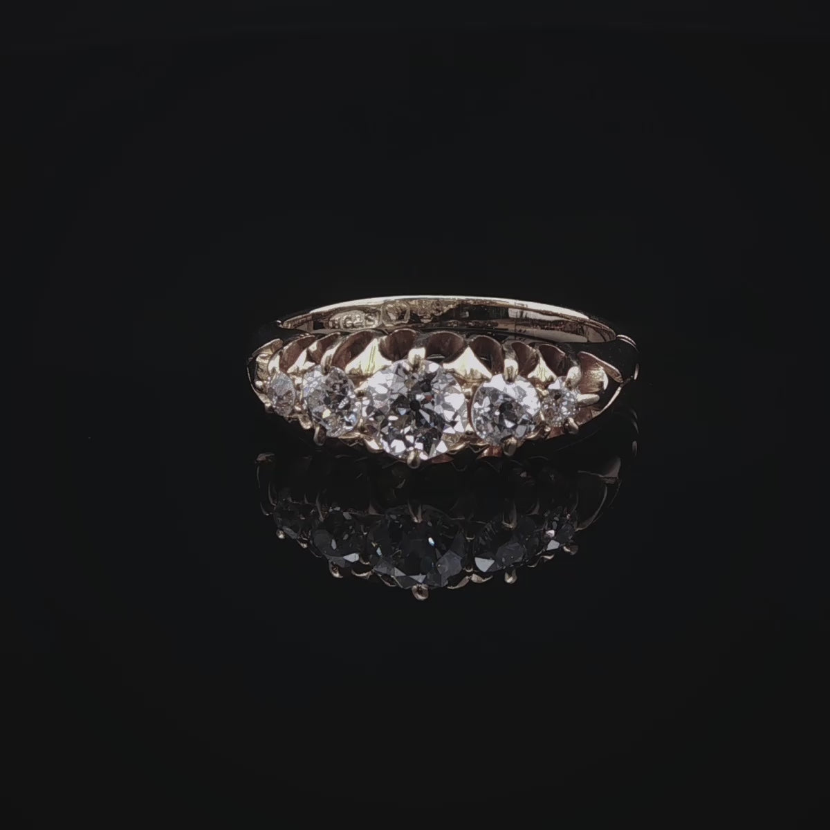 Antique Victorian 18ct Yellow Gold Five Stone Old Cut Diamond Ring, Circa 1860